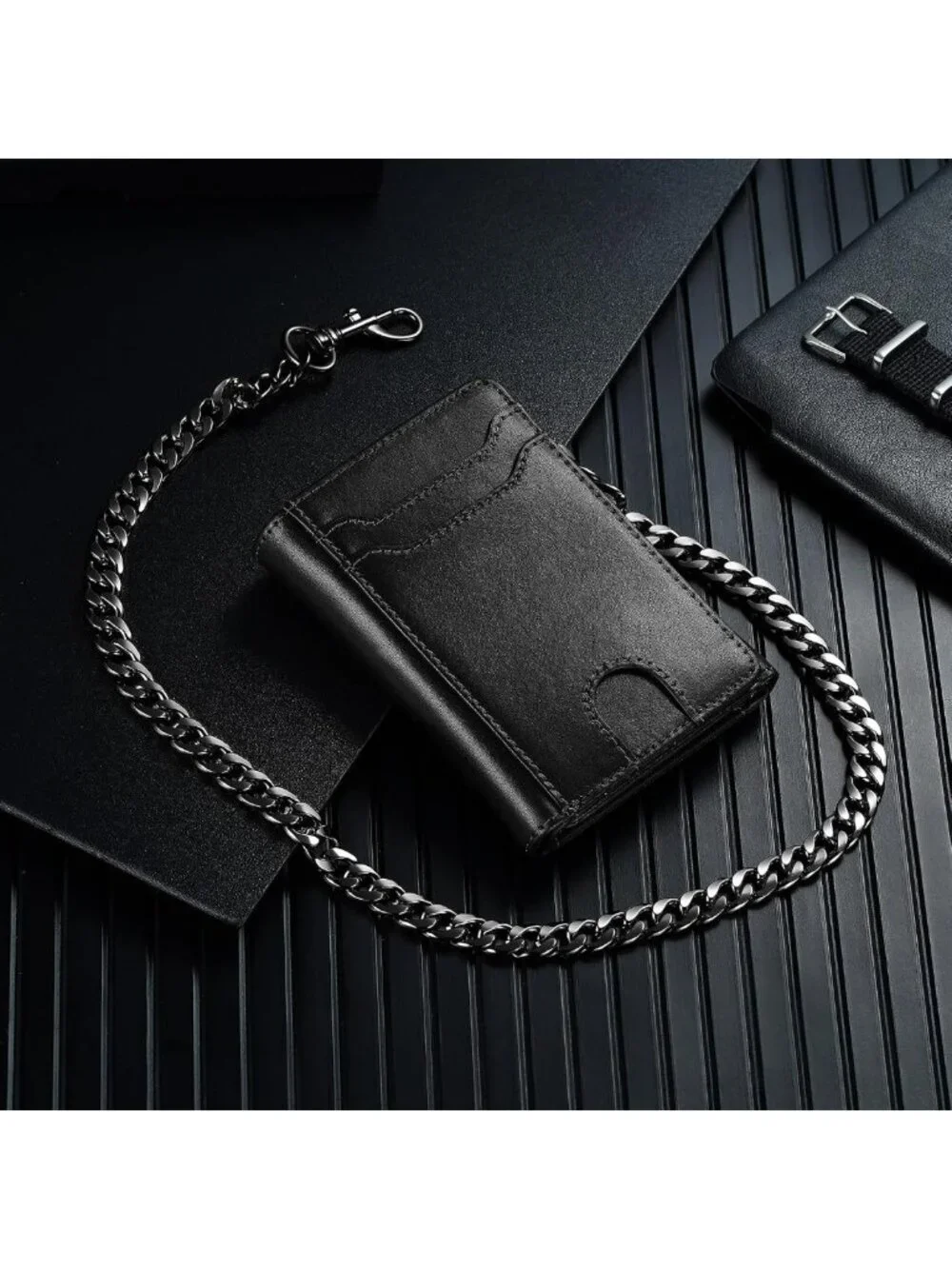 RFID Blocking Genuine Leather Trifold Wallet for Men | Anti-Theft Chain, 12 Card